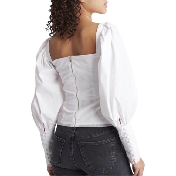 Choosy Priscilla Square Neck Puff Sleeve White Blouse M - Picture 2 of 10